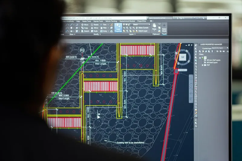 Ritning i ett CAD-program på en datorskärm